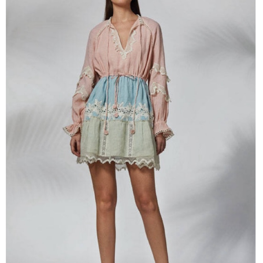 HEMANT & NANDITA Pink, Blue and Cream Mini Dress. Size M. Used-good